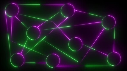 Animation of network of connections and circle  icons interacting over cityscape with clouds on black background. 4k video. Global networks, business, finances, computing and data proc......