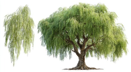 Two weeping willow trees, isolated on white
