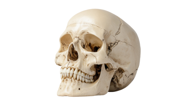Anatomical skull model human head bone structure medical anatomy biology skeleton cranium study educational science object isolated on white background