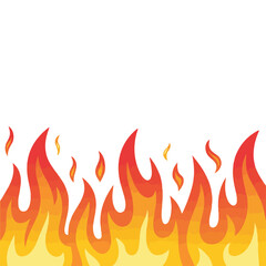 Stylized cartoon flames in red orange and yellow on white background fire heat