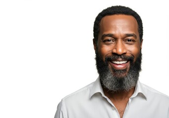 Obraz premium Portrait of a smiling man with a beard against a plain white background