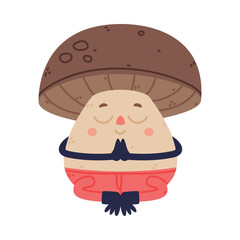 Funny Mushroom Character with Happy Face and Cap Vector Illustration