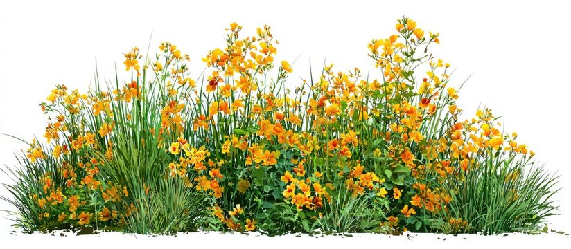Dense cluster of vibrant yellow flowers and green grass - Powered by Adobe