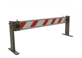 Safety barrier with red and white diagonal stripes, isolated on white background
