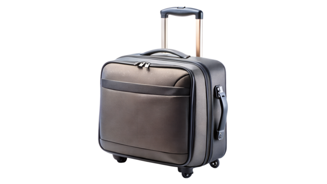 Rolling suitcase isolated on transparent background, a compact travel companion with wheels and a telescoping handle, perfect for short trips