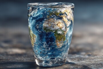 Earth globe submerged in water with bubbles representing critical resource management