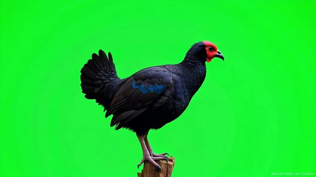 Rare Sula Scrubfowl struts against vibrant green, a dynamic bird video for wildlife projects and documentaries, showcasing unique fauna with natural elegance