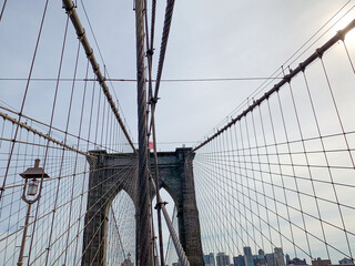 Obraz premium Brooklin bridge, New York City view, US. Manhattan skyline, financial center