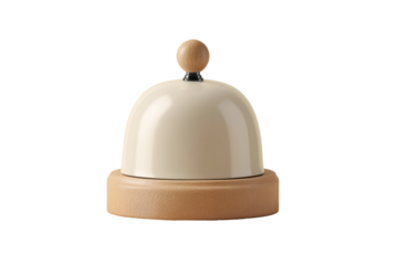 Wooden base and cream dome bell with knob - minimalist design, cut out