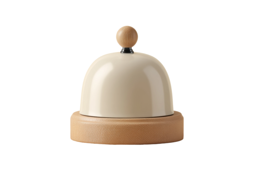 Wooden base and cream dome bell with knob - minimalist design, cut out