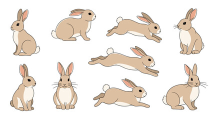 Fototapeta premium A collection of cartoon rabbits in various playful poses.