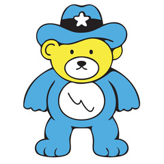 Vector illustration of blue color of teddy bear wear blue hat