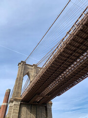 Fototapeta premium Brooklin bridge, New York City view, US. Manhattan skyline, financial center