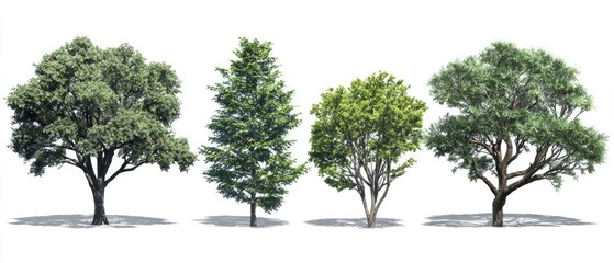 Four diverse trees against a white background (3)