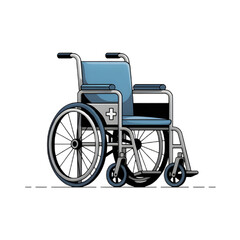 Fototapeta premium Illustration of a blue and gray wheelchair with a white cross on a black background image view