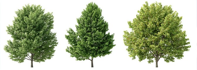 Fototapeta premium Three vibrant trees against a white background