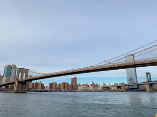 Brooklin bridge, New York City view, US. Manhattan skyline, financial center