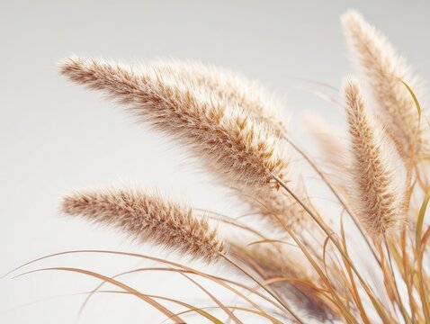 Soft, light beige grasses sway gently against a neutral backdrop