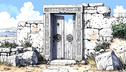 Ancient stone gate in a desert landscape