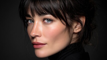 Fototapeta premium Elegant Portrait of a Young Woman with Striking Features and Soft Lighting