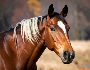 Obraz premium Horse portrait in autumnal field