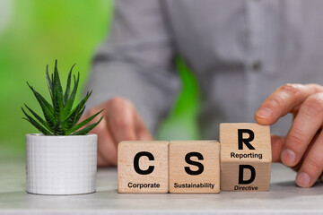  CSRD symbol. Corporate Sustainability Reporting Directive, Sustainability reporting of companies in the European Union. Company activities in the environment, society and corporate governance.