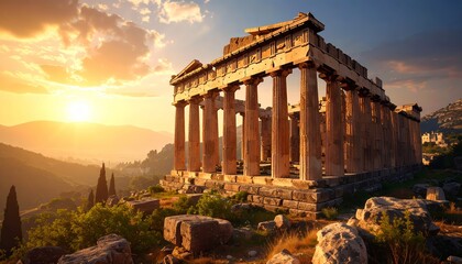 Obraz premium Ancient Ruins and the Golden Hour, Majestic Heritage at Sunset