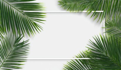 Fototapeta premium Tropical palm leaves frame a blank white space