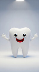 A cute cartoon tooth with arms and legs smiling