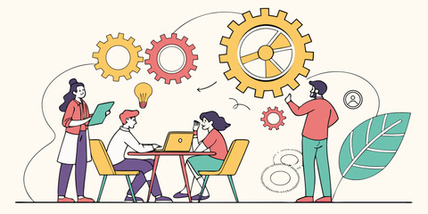 Creative Brainstorming and Idea Sharing – Business People Working on Innovation and Growth Illustration