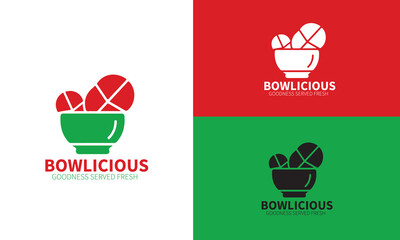Bowlicious logo design with food bowl and abstract elements