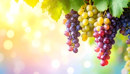 Clusters of colorful grapes against a bokeh background