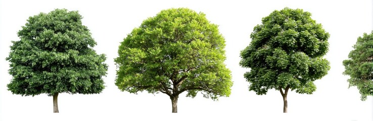 Obraz premium Four trees of varying shades of green, isolated on white