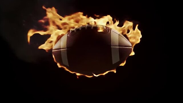 Fiery Football Fantasy A Dynamic Shot of the Burning Gridiron Ball in Motion, Action, and Sport