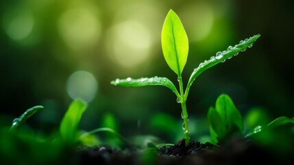 Emerging green life young plant growth in nature macro photography lush environment close-up perspective freshness concept