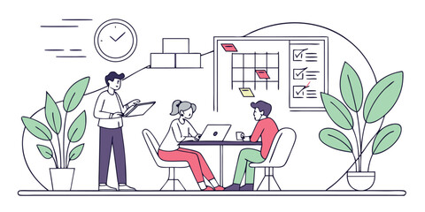 Small startup meeting with creative young team vector illustration
