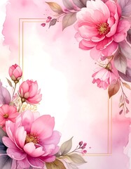 Fototapeta premium Delicate floral frame in soft pinks and golds