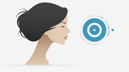 Profile silhouette of young asian female with abstract blue circle design