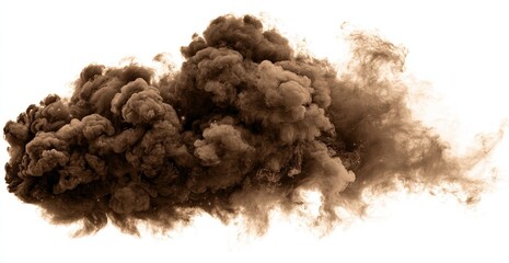 A large, dense cloud of brown smoke or dust against a white background