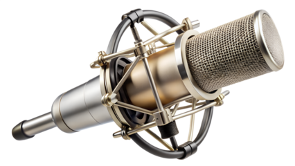 Studio microphone isolated on transparent background, a professional audio recording device for capturing highquality sound in music production and broadcasting