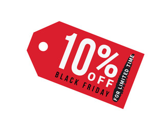 black friday up to 10% percent off  on transparent background, vector advertising banner or seasonal discount collection, 10% off, tag special offer, sticker, poster, percent off price, marketing,