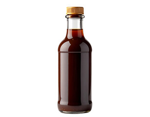 Traditional asian soy sauce in glass bottle isolated on transparent background