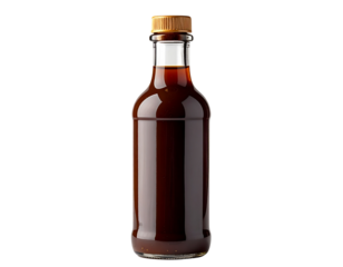 Traditional asian soy sauce in glass bottle isolated on transparent background