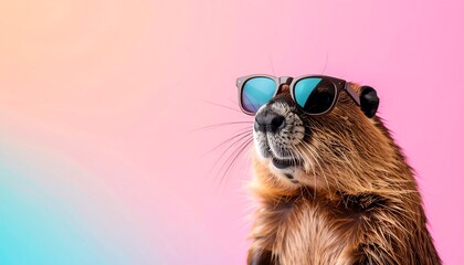 Beavers in sunglasses, vibrant background