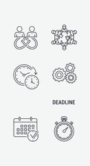 Teamwork and Time Management Icons Illustrating Efficient Project Workflow and Deadline Achievement