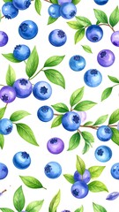 Vibrant blueberry pattern on white background