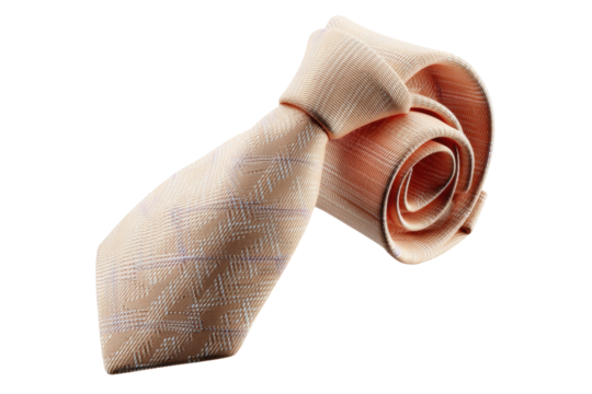 Elegant peach silk tie with subtle pattern on black background, cut out