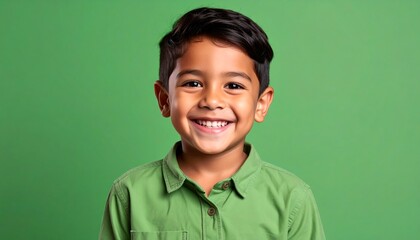 Smiling boy against green background