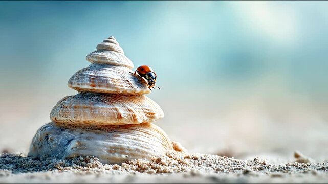 Ladybug on seashell tower
