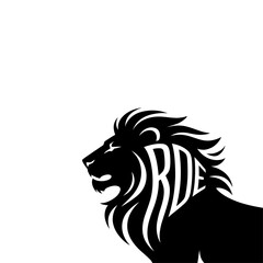 Obraz premium Vector lion silhouette logo, a stylish isolated king of the jangle lion head with flowing mane, a minimalist and deometric lion design on white background for logo, branding, and Illustration